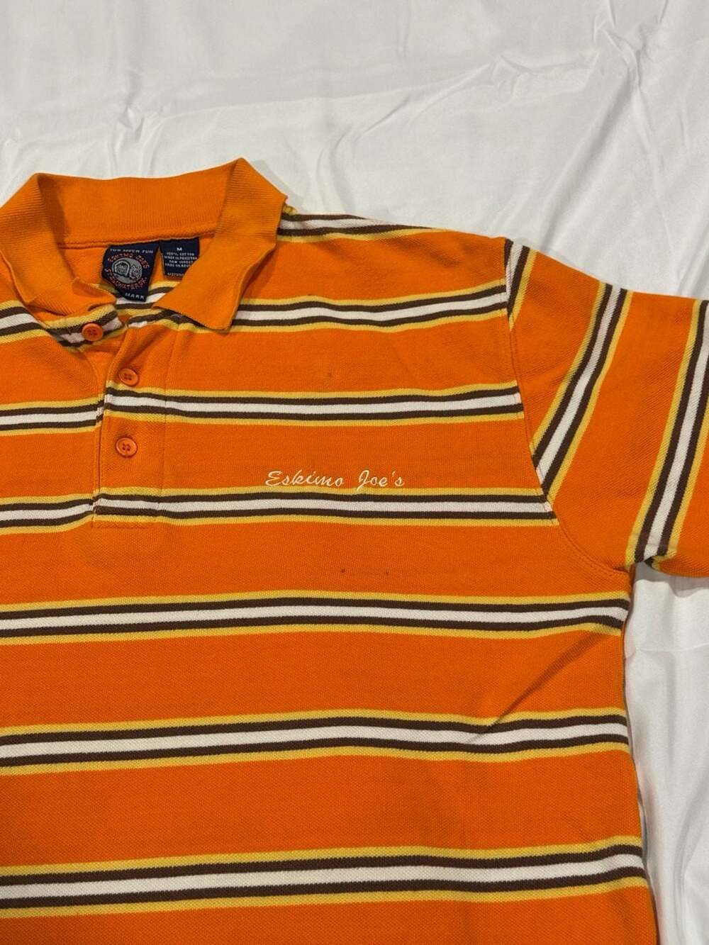 Vintage Eskimo Joe's Orange Striped Short Sleeve Polo Shirt Y2K